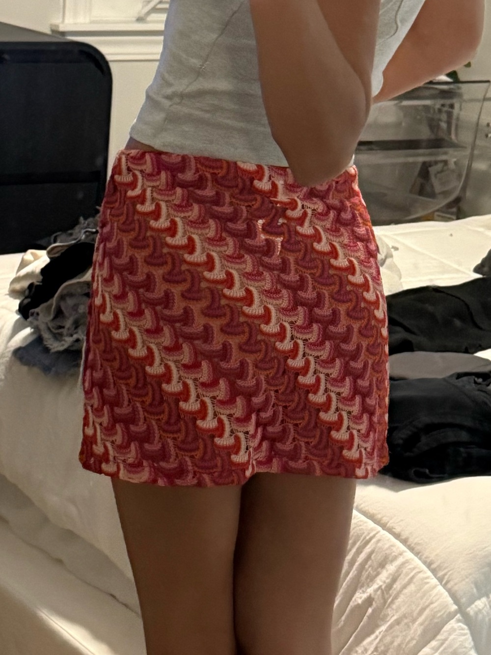 Red Patterned Mini Skirt - Picture 3 of 4